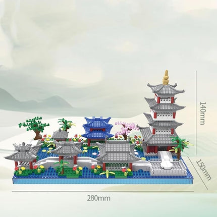 Architecture Chinese Style of Suzhou Garden,Hangzhou's West Lake,Build Iconic Asian Landscape,950 PCS mini Bricks,Featuring Pagoda, Stone Bridge,Asian Style Micro Blocks for Adults and Teens