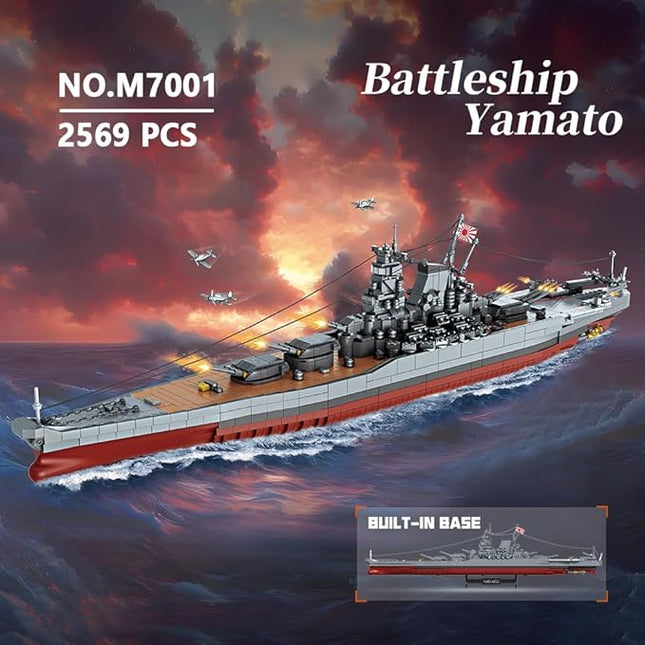 MISINI M7001 1:300 Japanese Yamato Battleship Building Blocks Set, 2569 Pieces WWII Navy Ship MOC Toy, Excellent Battleship Model Building Gift and Collection for Military Enthusiasts and Adults