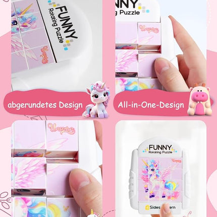 16-Piece Rotating Puzzles for Kids 4-6, Toddlers Puzzles 2-4, Road Trip, Airplane Activities Game, Travel Toys - Brain Teaser, Fine Motor Skills - Birthday Gifts Boys & Girls - Pink Alicorn