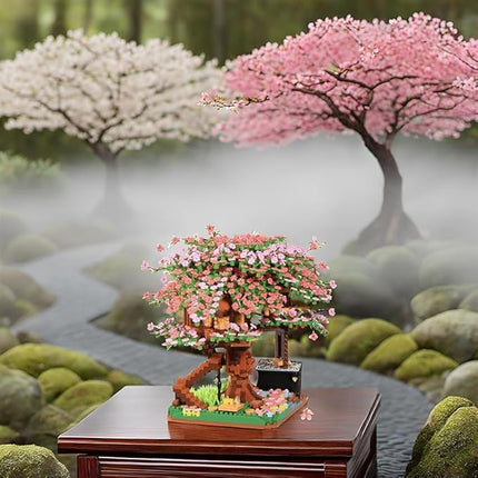 Cherry Blossom Tree Building Block Set Gift for Adults, Cherry Bonsia Treehouse Micro Building Blocks, Japanese Sakura Flowers House 2138PCS