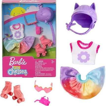Barbie Rollerskating Set With Skates, helmet, sunglasses, shirt, skirt, drink box For 3+ years | for Chelsea Mattel FXN69
