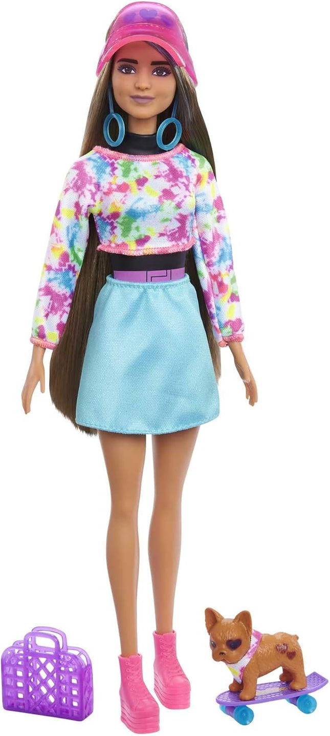 Barbie Color Reveal Totally Neon Fashions Doll with Blue-Streaked Brunette Hair & 25 Surprises Including Color Change, Gift for Kids