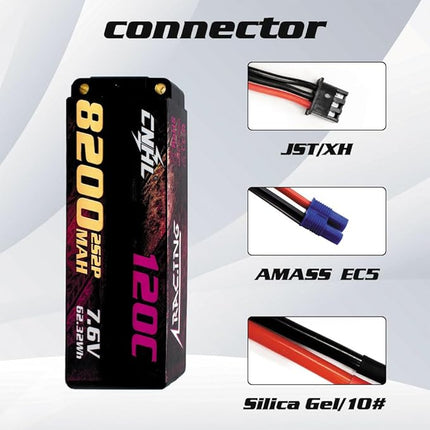 CNHL 2S Lipo Battery 8200mAh High Voltage 120C 7.6V Hard Case Lipo Battery with 5.0 Bullet-EC5 Plug for RC Car Truck Boat Crawler