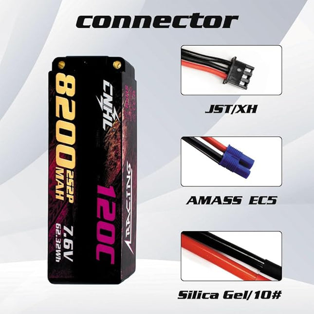CNHL 2S Lipo Battery 8200mAh High Voltage 120C 7.6V Hard Case Lipo Battery with 5.0 Bullet-EC5 Plug for RC Car Truck Boat Crawler