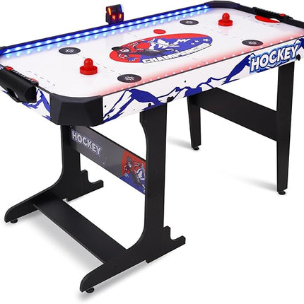 57" LED Light-Up Air Hockey Table, Foldable Arcade Style Air Hockey Game Set w/Accurate Electronic Scoring, in Line Power Switch, Powerful Motor for Kids Adults, Home Game Room