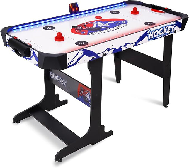 57" LED Light-Up Air Hockey Table, Foldable Arcade Style Air Hockey Game Set w/Accurate Electronic Scoring, in Line Power Switch, Powerful Motor for Kids Adults, Home Game Room