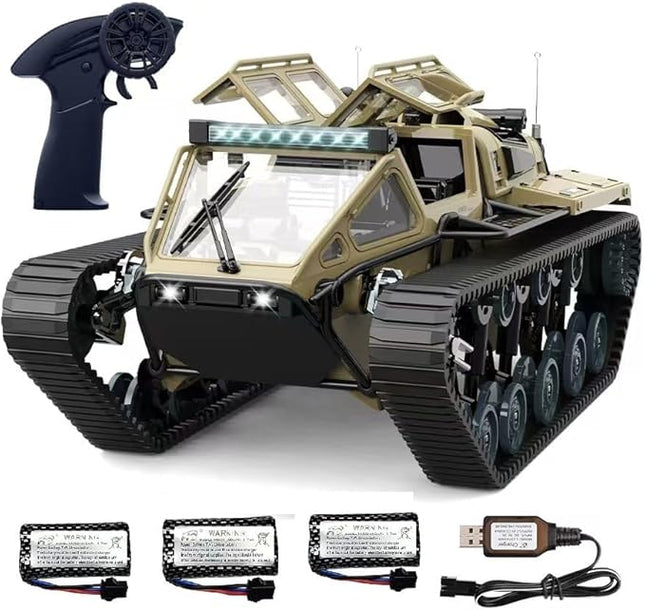 RC Tank Car, 1:16 Remote Control Crawler 10KM/H High Speed Tank, 2.4Ghz RC Rock Crawler Off-Road 4WD 360°Rotating Drifting Car, Military Truck Toy for Kids,3 Batteries