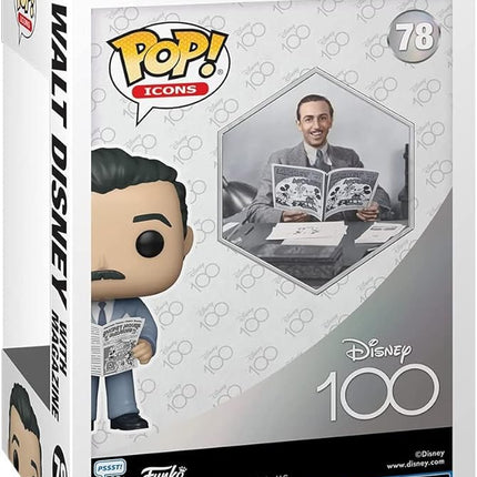 POP Icons: Disney 100 - Walt Disney with Magazine Funko Vinyl Figure (Bundled with Compatible Box Protector Case), Multicolor, 3.75 inches