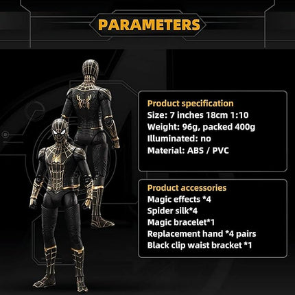 No Way HomeSpiderman Action Figures-7 Inch All Joints Movable Exquisite Collection Model Gift (Black & Gold)