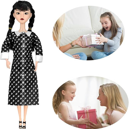 11.5'' Addams Doll with Gift Box, High Heels, Black Dress, and Hair, Perfect Christmas and Birthdays Toy Gift for Girls & Fans(B1)
