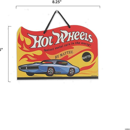 Mattel Hot Wheels Fastest Cars Hanging Metal Sign - Retro Hot Wheels Sign for Kids' Bedroom or Man Cave