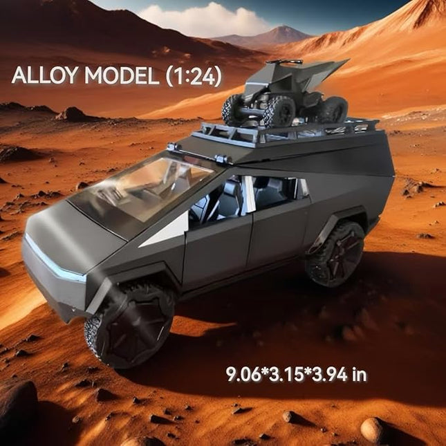 1:24 Camping RV Car Model Toys, Pickup Trailer RV Metal Pick-Up Truck Trailer Toy with Motorcycle Pickup Truck Model with Sound Light Pull Back and Super Realistic Exterior Vehicle Gifts（Dark Grey