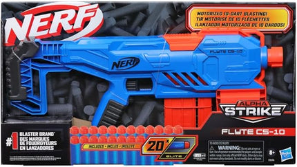 Nerf Alpha Strike Flyte CS-10 Motorised Blaster – 10-Dart Clip-Fed Blasting – 20 Official Nerf Elite Darts – for Kids, Teens, Adults, Multicolor (E8696)