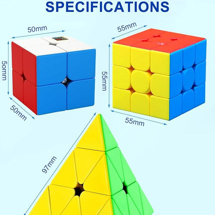 CFMOUR Speed Cube Set - Moyu Meilong 2x2x2 3x3x3 Pyramid Cube Bundle | Stickerless Magic Cubes with Smooth Turning | Brain Teaser Puzzle Toys for Kids & Adults