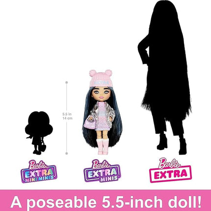 Barbie Extra Fly Minis Travel Doll, Snowy Look with Icy Blue Highlights in Pastel Sweater Dress & Accessories