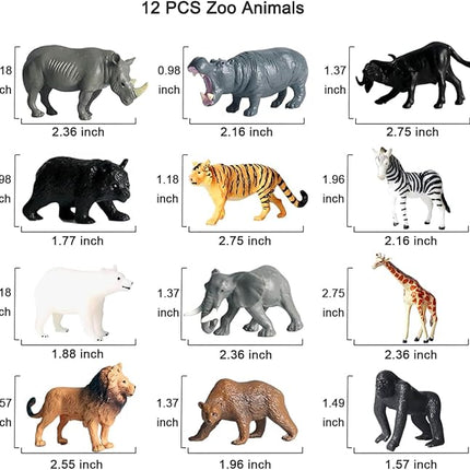12 Pcs Figures Toys Realistic Mini Safari Zoo Animal Figurines, Plastic Learning Educational Playset Animal Themed Party Supplies Cake Topper Ornaments for Easter Egg Birthday Christmas