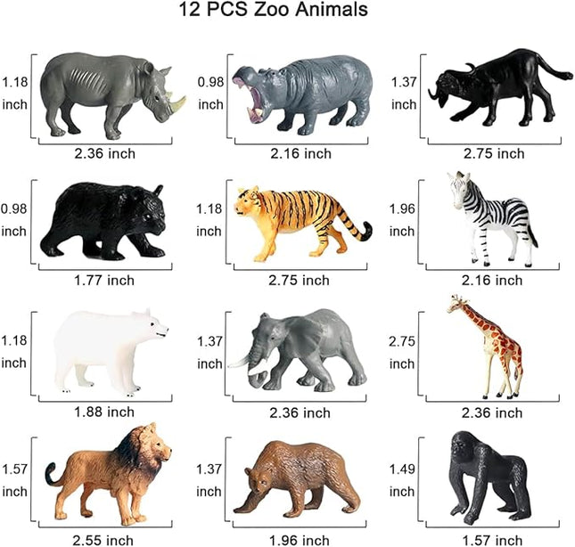 12 Pcs Figures Toys Realistic Mini Safari Zoo Animal Figurines, Plastic Learning Educational Playset Animal Themed Party Supplies Cake Topper Ornaments for Easter Egg Birthday Christmas