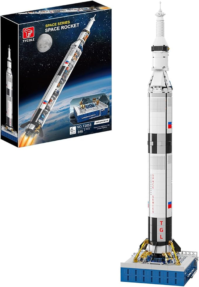 Space Rocket Building Block Set with Launch Stand, DIY Rocket Ship Model with Translucent Design, Cool Collectible Model for Home & Office Decor,Birthday Gift for Adults and Boys 8-14 (846PCS)