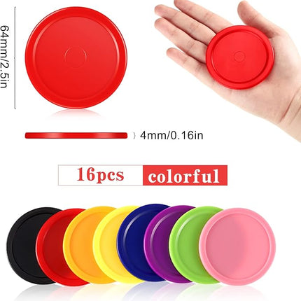 Skylety 16 Pieces Home Hockey Pucks 2.5 Inch Red Replacement Round Hockey Pucks Multicolors for Game Tables Equipment Accessories