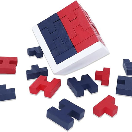 Wooden Brain Teaser Puzzle Cube Easter Basket Stuffers Wooden Puzzles T-Shaped Jigsaw Logic Puzzle Educational Toy for Kids and Adults by AHYUAN (Red and Black)