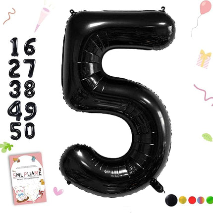 Smlpuame 40 inch Number Balloon 0-9 Black Large Number 5 Balloons,Digital Balloons for Birthday Party Celebration Decorations Supplies, Helium Foil Number Balloons for Wedding Anniversary