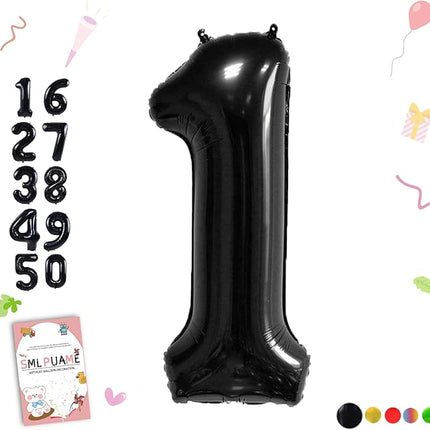 Smlpuame 40 inch Number Balloon 0-9 Black Large Number 1 Balloons,Digital Balloons for Birthday Party Celebration Decorations Supplies, Helium Foil Number Balloons for Wedding Anniversary