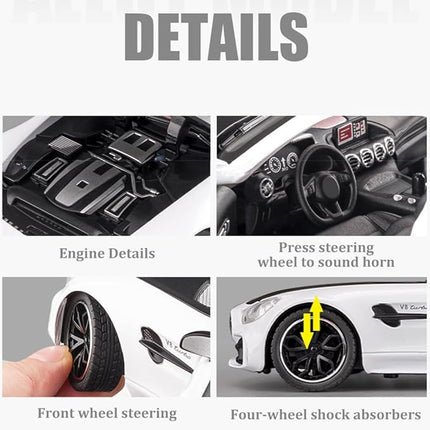 1/24 Benz AMG GTR Model Car Alloy Diecast Pull Back Vehicle Cars with Lights AMG GTR Toy Car Great Gift for Boys & Girls