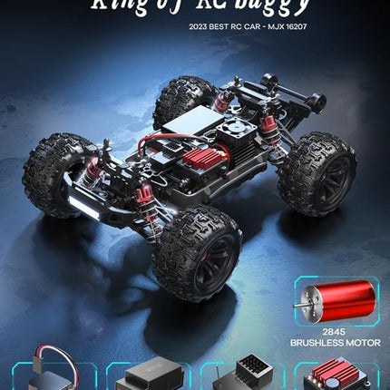 MJX 16208 1/16 RTR Brushless RC Cars, Top Speed 42mph 4x4 Hobby Electric Off Road Jump Remote Control Truck, Adult RC Monster All Terrain Remote Control Cars