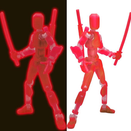3D Printed 5.54-inch Multi-Jointed Action Figures Dummy13, Full Body Mechanical Movable Toy, Multiple Accessories, Hand Painted Figure, Desk Decoration, Creative Gifts (Glow at Night - Red)