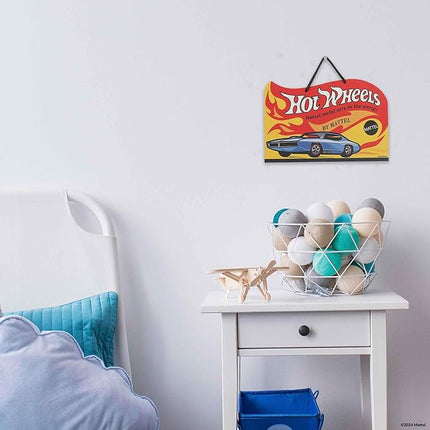 Mattel Hot Wheels Fastest Cars Hanging Metal Sign - Retro Hot Wheels Sign for Kids' Bedroom or Man Cave