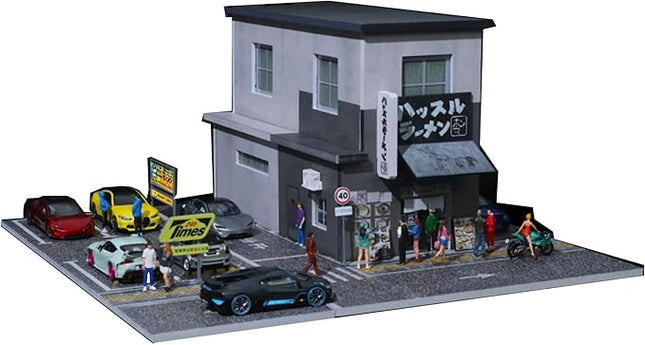1:64 Scale Japanese Ramen Restaurant Diorama with LED Lighting – Realistic Miniature Scene for Diecast Cars – Hot Wheels, Mini GT, Matchbox Compatible – 30x30x14.5 cm Display