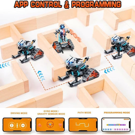 HOGOKIDS 5 in 1 STEM Building Set with LED Light - APP & Remote Controlled Cars Building Toys Kit, RC Robot Tank Sleigh Tracked Racer 604 PCS, Toy Gifts for Kids Boys Girls Ages 6 7 8 9 10 11 12+ Year