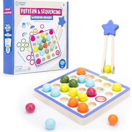 Educational Insights Pattern & Sequencing Wooden Board – Color Matching Toy for Kids, Fine Motor Kits, Sequence Board Games for Toddlers, Preschool Manipulatives, Ages 3+