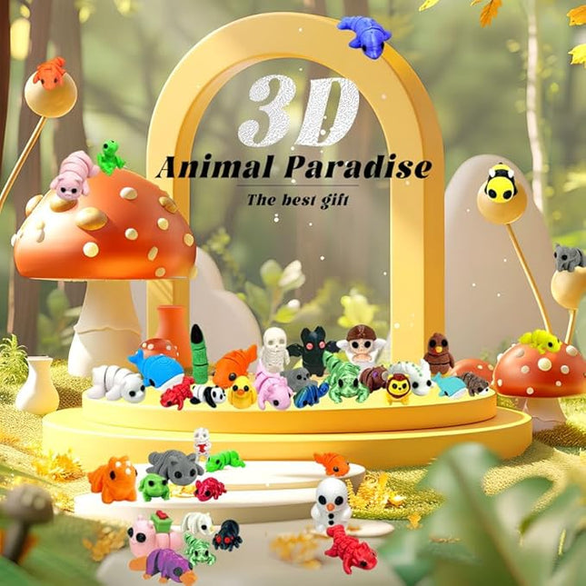 102 Pcs Mini Random 3D Printed Animal Figurines Set, Flexible Articulated Fidget Toys,Surprise 3D Printed Animals Cute Desk Decor, Party Favors, Classroom Rewards(52 Large 50 Small)