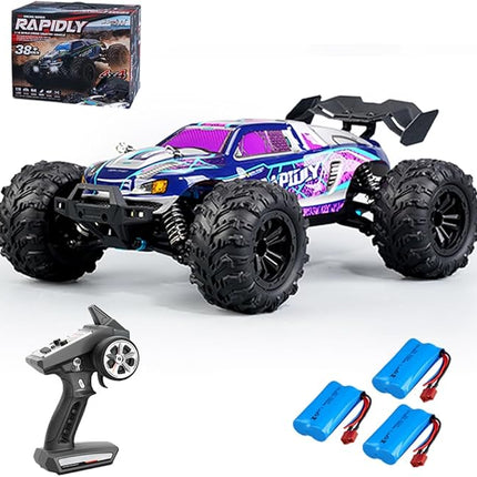 X-Verse 16101 1/16 Fast RC Cars for Adults, Max 38 mph Carbon Brush Motor Remote Control Car All Terrain RC Truggy Waterproof Off Road Truck - 3 Battery(Purple)