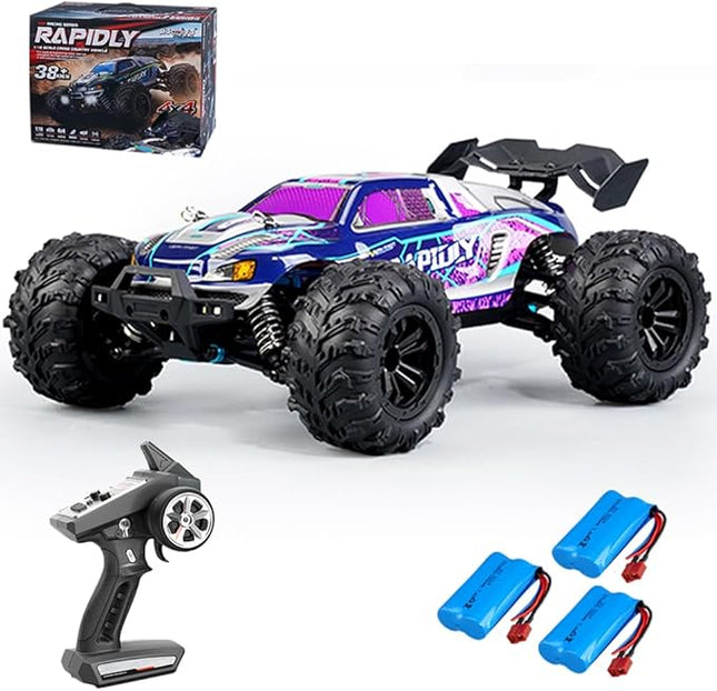 X-Verse 16101 1/16 Fast RC Cars for Adults, Max 38 mph Carbon Brush Motor Remote Control Car All Terrain RC Truggy Waterproof Off Road Truck - 3 Battery(Purple)