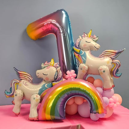 Smlpuame 40 Inch Number Balloons 0-9 Rainbow Gradient Large Number 7 Balloons, Digital Balloons for Birthday Party Celebration Decorations, Helium Foil Number Balloons for Wedding Anniversary