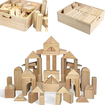 Standard Unit Building Blocks for Toddlers with Storage Tray (64 Pcs) Sanded Wood Blocks for Children, Original STEAM, and STEM Learning, Classic Wooden Toys for Kids Parties and Classrooms