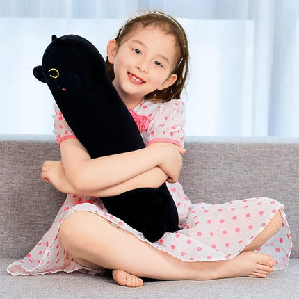 27.5in Long Black Cat Toy Kids Plush Toy Pillow Hugging Pillow Cute Plush Cat Stuffed Animal Toy Gift for Kids(Black, 70cm/27.5in)