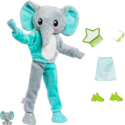 Barbie Cutie Reveal Fashion Doll, Jungle Series Elephant Plush Costume, 10 Surprises Including Mini Pet & Color Change
