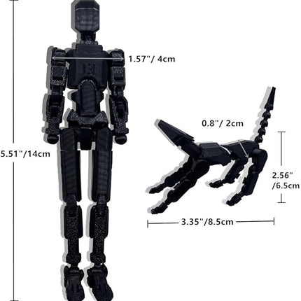 T13 Action Figures Set (Assembly Completed) Dummy 13 Titan 13 Robot Action Figure 3D Printed Robo Multi-Jointed Movable Action Figure Toy with Full Articulation (Pure Black Figure + Dog)