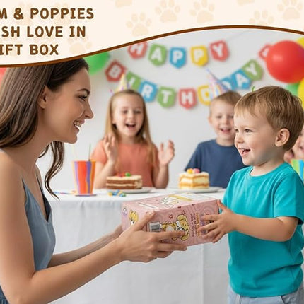 Chirpy Chums Classic Dog Family – Mommy Labradoodle with 4 Puppies – 17” Ultra-Soft Plush Stuffed Animal Toy – Zipper Belly Surprise for Cuddles, Play & Gifts – 5-Piece Puppy Set for Kids Ages 3+