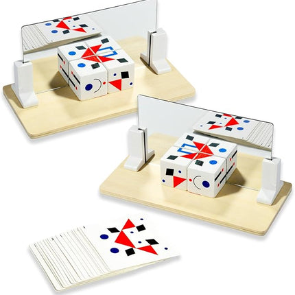2 Pcs Wooden Mirror Cube Puzzle Game, Spatial Thinking & Pattern Matching Puzzle Game, Educational Board Game Toy for Kids and Adults