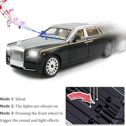 1/24 Diecast Car Model Rolls-Royce Phantom Toy Car, Alloy Collectible Phantom Replica Pull Back Model Car Vehicles with Sound and Light for Kids Boys Girls Birthday Gift