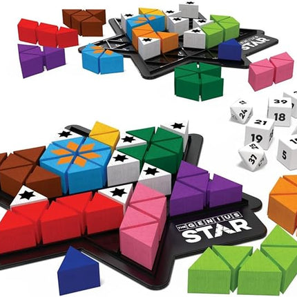 The Happy Puzzle Company The Genius Star | Toy of The Year Award Winning Family Board Game | 165,888 Possible Puzzles | Filling in Colored Shapes | Blockers to Complete A Star | Golden Star Twist