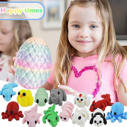 25PCS Mini 3D Printed Animal Figures Set with Dragon Egg, Premium 3D Printed Fidget Toys for Kids, Fun Party Favors, Unique Collector's Gift Set, Cute Desk Decor, Perfect Stress Relief Gift Idea