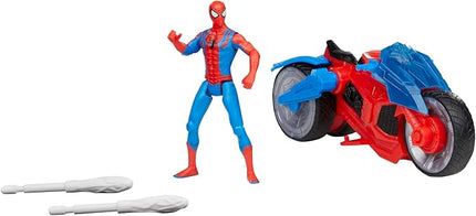 Marvel Spider-Man Web Blast Cycle, 4-Inch Action Figure with Vehicle and 2 Web Projectiles, Kids Playset for Ages 4 and Up