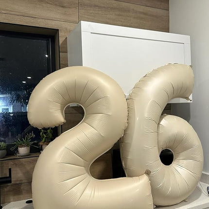 Smlpuame 40 Inch Beige Number 6 Balloons for 6th Birthday Decorations Boys Girl, Giant Self-Sealing Cream Foil Number 0-10 White Sand Balloon for Women Men Party Anniversary Baby Shower Supplies