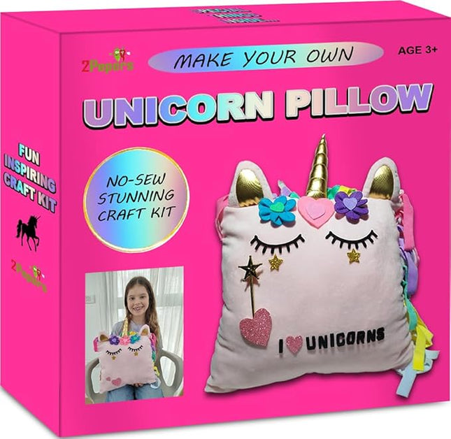 Make Your Own Unicorn Pillow Kit Arts and Crafts for Girls Age 4 5 6 7 8-12 Years Old (No Sew) DIY kit for Kids, DIY Unicorn Craft Supplies Plush Toy Stuffed Pillow, Kids Craft Project Gifts for Girls