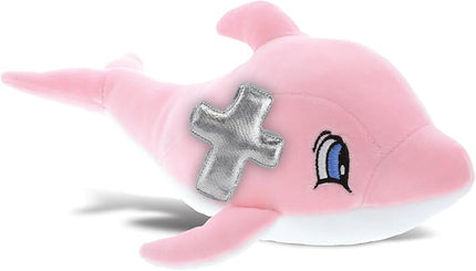 DolliBu Pink Dolphin Stuffed Animal with Silver Cross Plush - Religious Baptism Gifts for Boys and Girls, Dedication Christening Gifts Plush Prayer Toy, Healing Stuffed Animal Toy - 12 Inches
